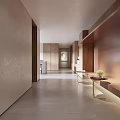 Modern Reception Area With Marble Wall And Black Desk Elegant Lighting