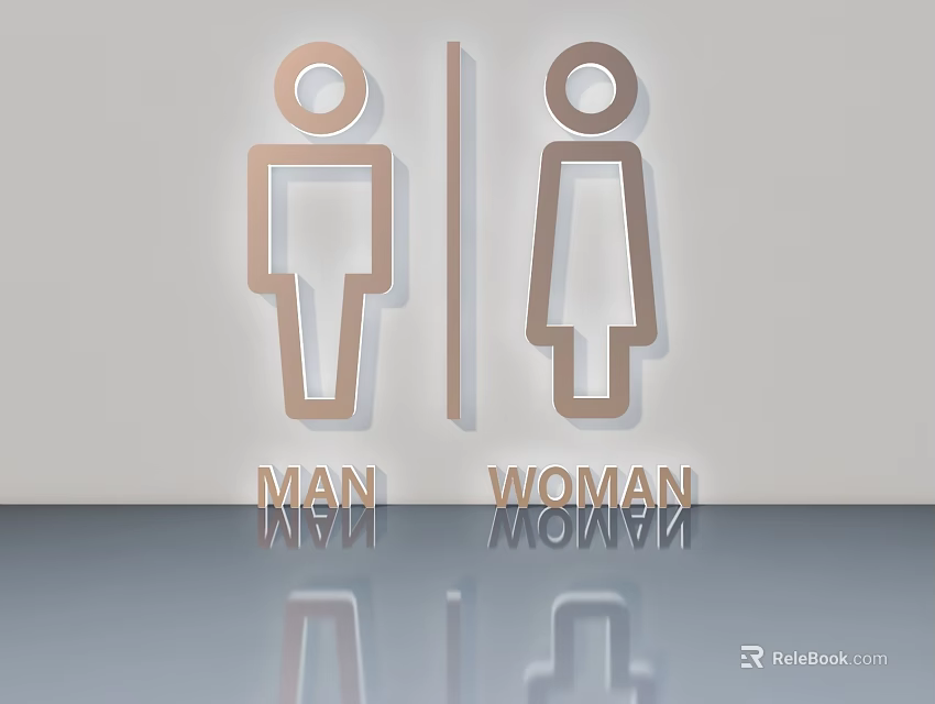 Male Female Restroom Signs With Metallic Design And Reflections 3d model 