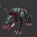 Game Movie Character Green Pink Mechanical Mutant Creature With Sharp Fangs Red Eyes Long Ears