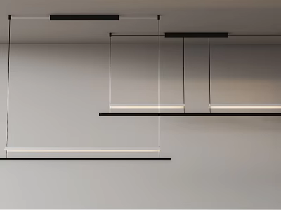 Modern Black Long Strip Pendant Lights With Sleek Minimalist Interior Design 3d model