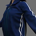 Woman With Black Long Hair Wearing Blue Track Jacket With White Stripes