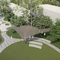 Scenic Urban Park Landscape With Cherry Trees Green Lawns Curved Paths And White Buildings