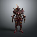 Ornate Spiked Warrior Creature Armor With Maroon Metallic Design And Decorative Details