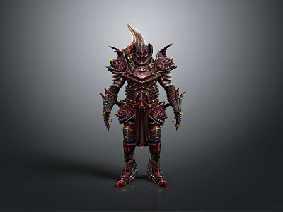 Ornate Spiked Warrior Creature Armor With Maroon Metallic Design And Decorative Details 3d model