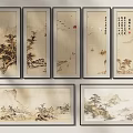 Traditional Chinese Landscape Paintings With Mountains Rivers Trees And Multiple Frames 3d model