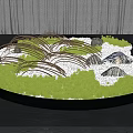 Mini Bonsai Landscape in Circular Tray Featuring Green Moss Stones Curved Metal Wires White Gravel
