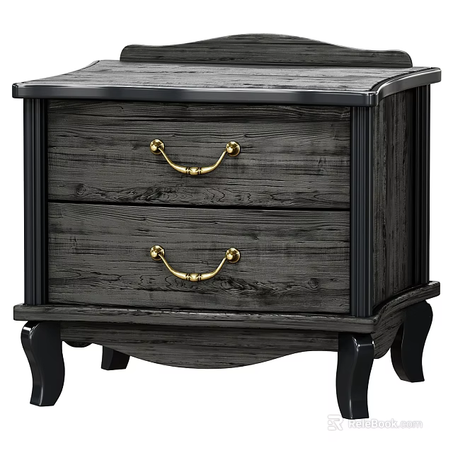 Dark Wood Grain Chest of Drawers with Golden Handles and Black Legs 3d model 