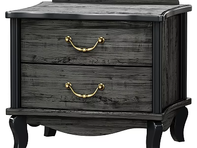 Dark Wood Grain Chest of Drawers with Golden Handles and Black Legs 3d model