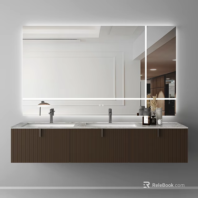 Modern Bathroom Vanity With Double Sinks Large Mirror And Storage Cabinets 3d model