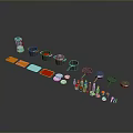 Everyday Household Supplies With Colorful Containers Plates Bottles And Tools