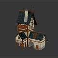 Traditional Style 3D House Model With Green Roof Chimney Weather Vane And Archway Entrance