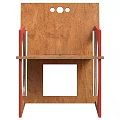 Modern Wooden Single Chair With Red Accents And Geometric Frame Design Structure