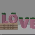 Pink LOVE Letter Shaped Potted Plants With Green Grass And Stacked Arts Crafts Books