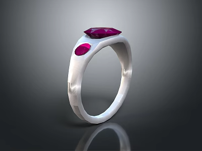 Silver Fashion Ring Featuring Red Diamond Shaped And Round Gemstones 3d model