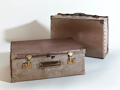 Vintage Leather Suitcases With Brass Locks And Rivet Details On White Surface 3d model