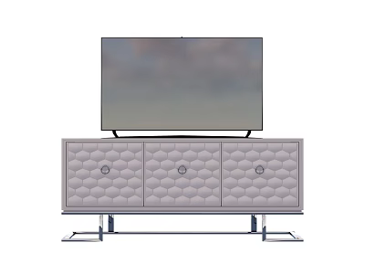 Stylish Modern TV Stand In Light Gray With Textured Panels Drawer Storage And Metal Legs 3d model