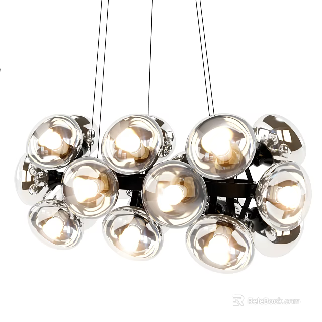 Modern Unique Chandelier With Spherical Glass Bulbs And Bright Lighting Design 3d model 