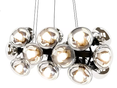 Modern Unique Chandelier With Spherical Glass Bulbs And Bright Lighting Design 3d model