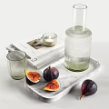 Ceramic Vessels Decorative Arrangement With Fresh Figs Hydrangea Flowers Glass Cups And Tray