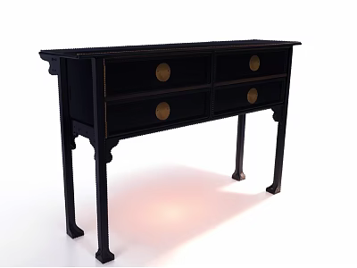 Black Classic Style Storage Cabinet With Four Drawers And Golden Round Knobs On Wooden Legs 3d model