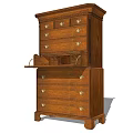 Vintage Style Wooden Storage Cabinet With Multiple Drawers Drop-Down Desk Top And Metal Handles