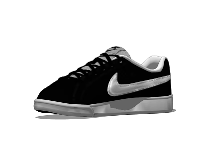 Black Casual Sports Shoes With White Sole And Silver Logo Design 3d model