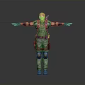 3D Tactical Male Character In Green Vest Gray Pants With Extended Arms And Gear