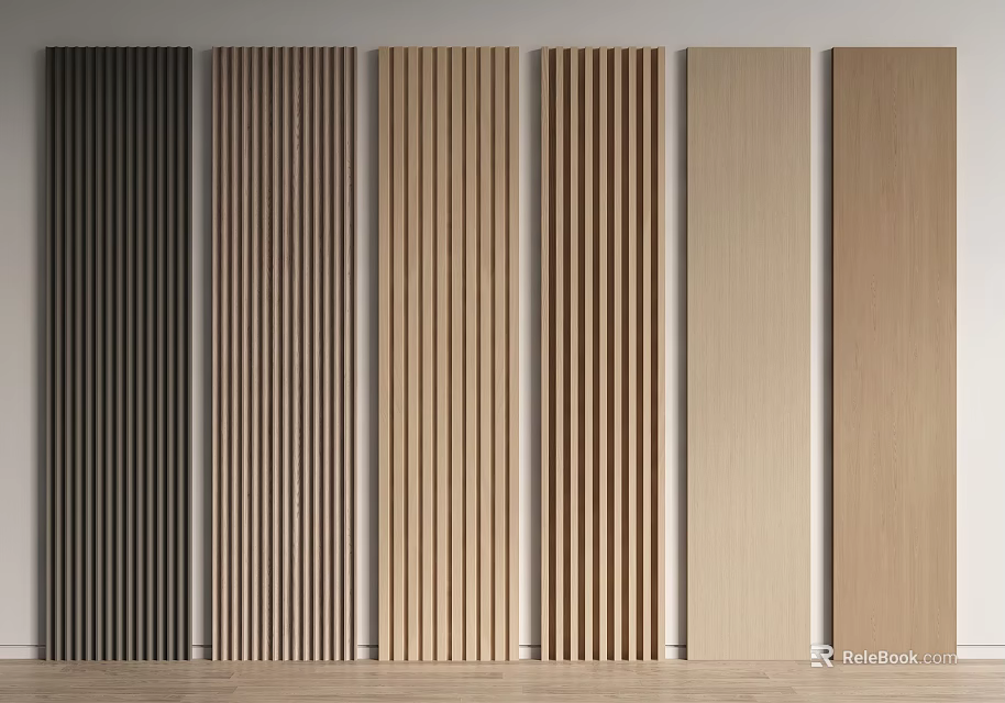 Wooden Wall Panels Featuring Vertical Grooves And Diverse Natural Wood Colors 3d model 