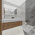 Modern Other Bathroom Interior With Marble Tile Walls Glass Shower Smart Toilet And Pink Stool