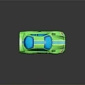 Green Sports Car With Yellow Stripes Blue Windows And Yellow Wheels