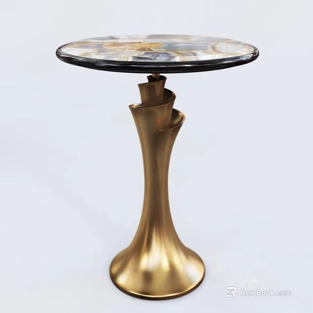 Elegant Modern Round Table With Marble Top And Twisted Brass Pedestal Design 3d model 