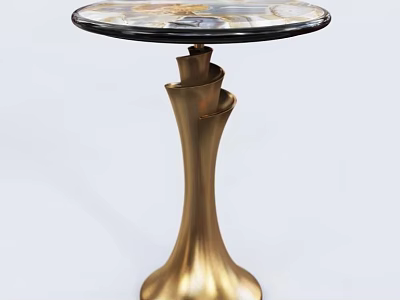Elegant Modern Round Table With Marble Top And Twisted Brass Pedestal Design 3d model