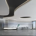 Modern Front Desk Reception Area Interior Design With Curved Lighting And Glass Backdrop