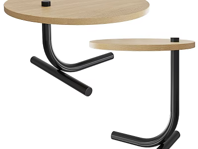 Modern Coffee Table With Wooden Top And Black Metal Frame Design 3d model