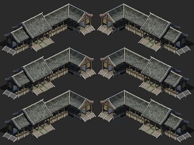 Traditional Ancient Chinese Architecture Symmetric Courtyard Layout With Grey Tile Roofs 3d model