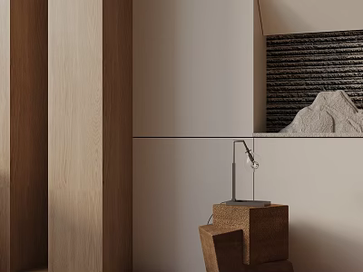 Modern Wooden Side Table With Table Lamp In Minimalist Indoor Setting 3d model