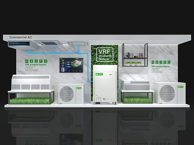Commercial HVAC Equipment Display Featuring VRF System And Air Conditioner Units With Green Elements 3d model