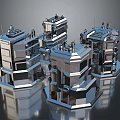 Futuristic Silver Metallic Architectural Models With Multiple Towers And Platforms 3d model