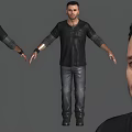 Man In Black Leather Shirt And Jeans With Front Back And Facial Views 3d model