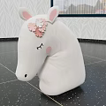 White Unicorn Head Plush Toy with Pink Ears Pink Flower Decoration Closed Eyes and Eyelashes