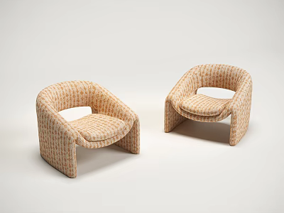 Modern Upholstered Single Chairs With Beige And Orange Patterned Fabric Curved Structure And Minimalist Design 3d model