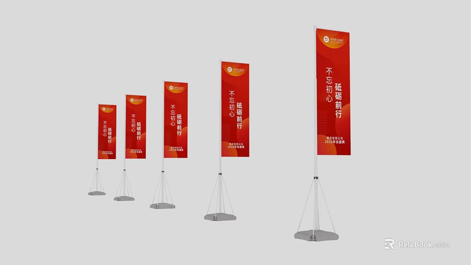 Red Advertising Flags On Water Injection Flag Poles For Outdoor 3d model 
