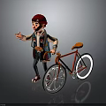 Cheerful Character With Red Cap Standing By Red Bicycle With Orange Seat And White Wheels