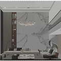 Duplex Living Room Interior With Marble Accent Wall Crystal Chandelier And Modern Sofas 3d model