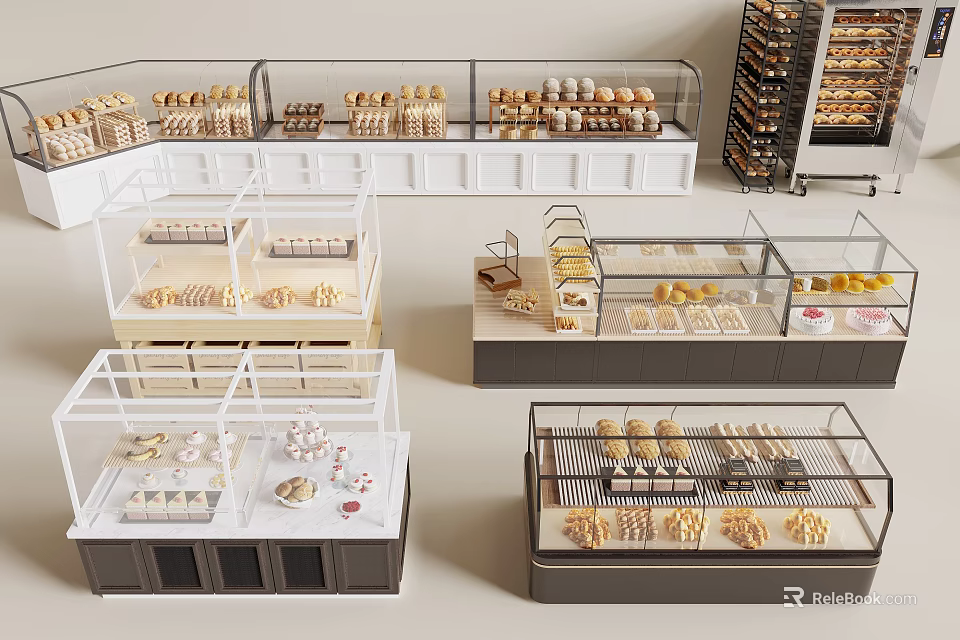 Bakery Display Shelves With Glass Front And Multi Tiered Design For Pastries And Breads 3d model 