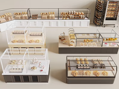 Bakery Display Shelves With Glass Front And Multi Tiered Design For Pastries And Breads 3d model