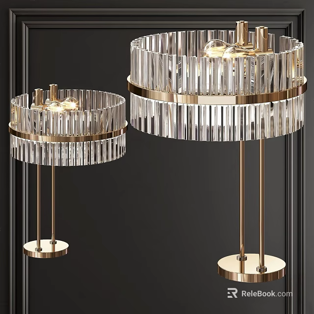 Two Elegant Modern Crystal Table Lamps With Golden Stands For Home Decor 3d model 