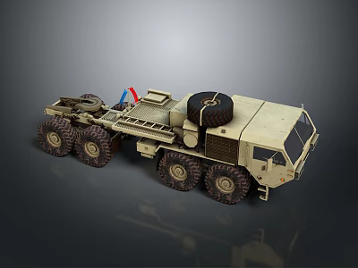 Sand Colored Military Tank With Six Wheels Spare Tire And Cargo Bed 3d model