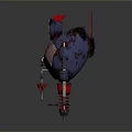 Rusty Mechanical Creature With Spherical Body Red Antenna Black Window Eyes And Metal Limbs