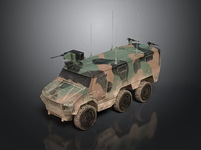 Military Camouflage Armored Wheeled Tank With Six Wheels Top Mounted Weapon And Antennas 3d model